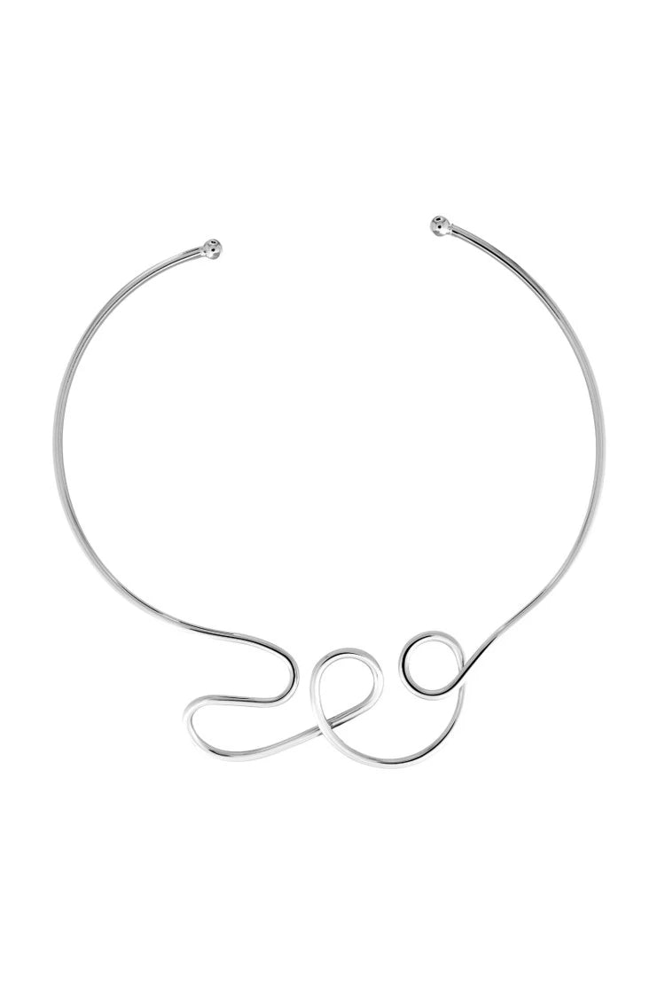 CROWN Choker. Winding line design, open-ended, silver, handmade, hypoallergenic, water-resistant