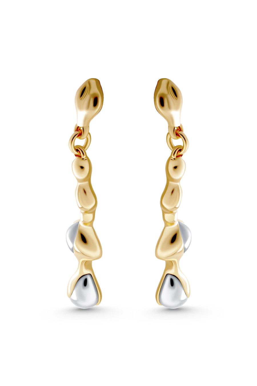 ELYSIAN Earrings. Two-tone string of beads drop earrings, 18K gold vermeil, handmade, hypoallergenic, water-resistant