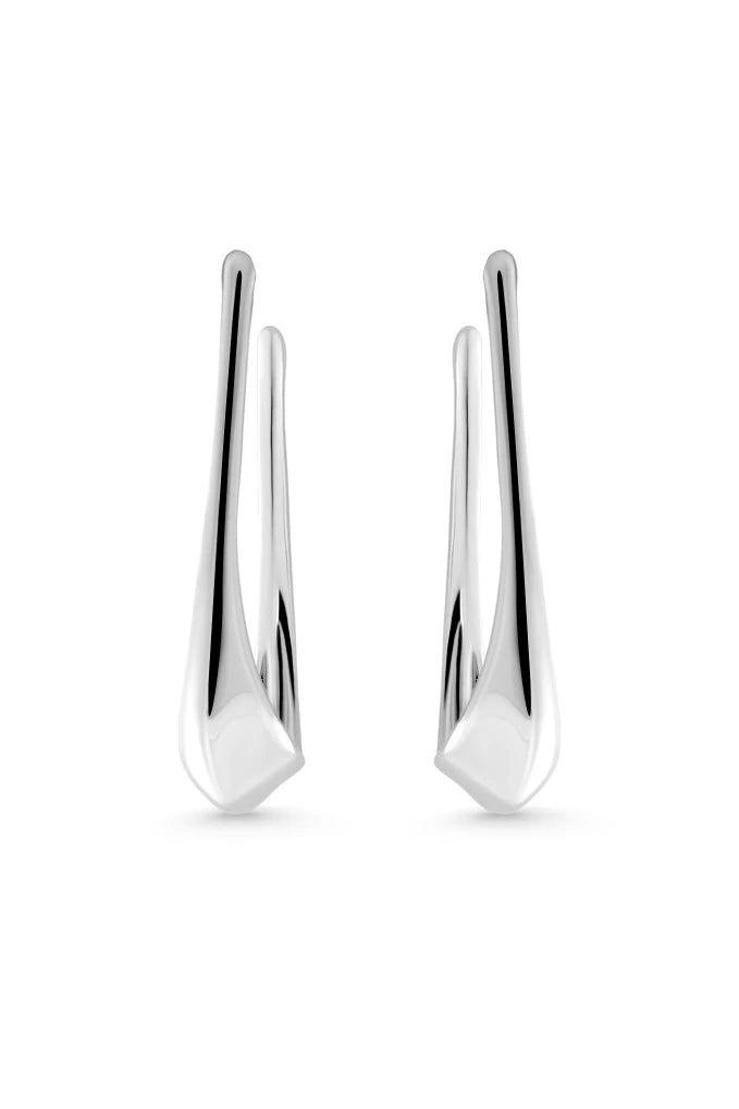 ATARAXIA Earrings. Elongated elliptical hoops, silver, handmade, hypoallergenic, water-resistant