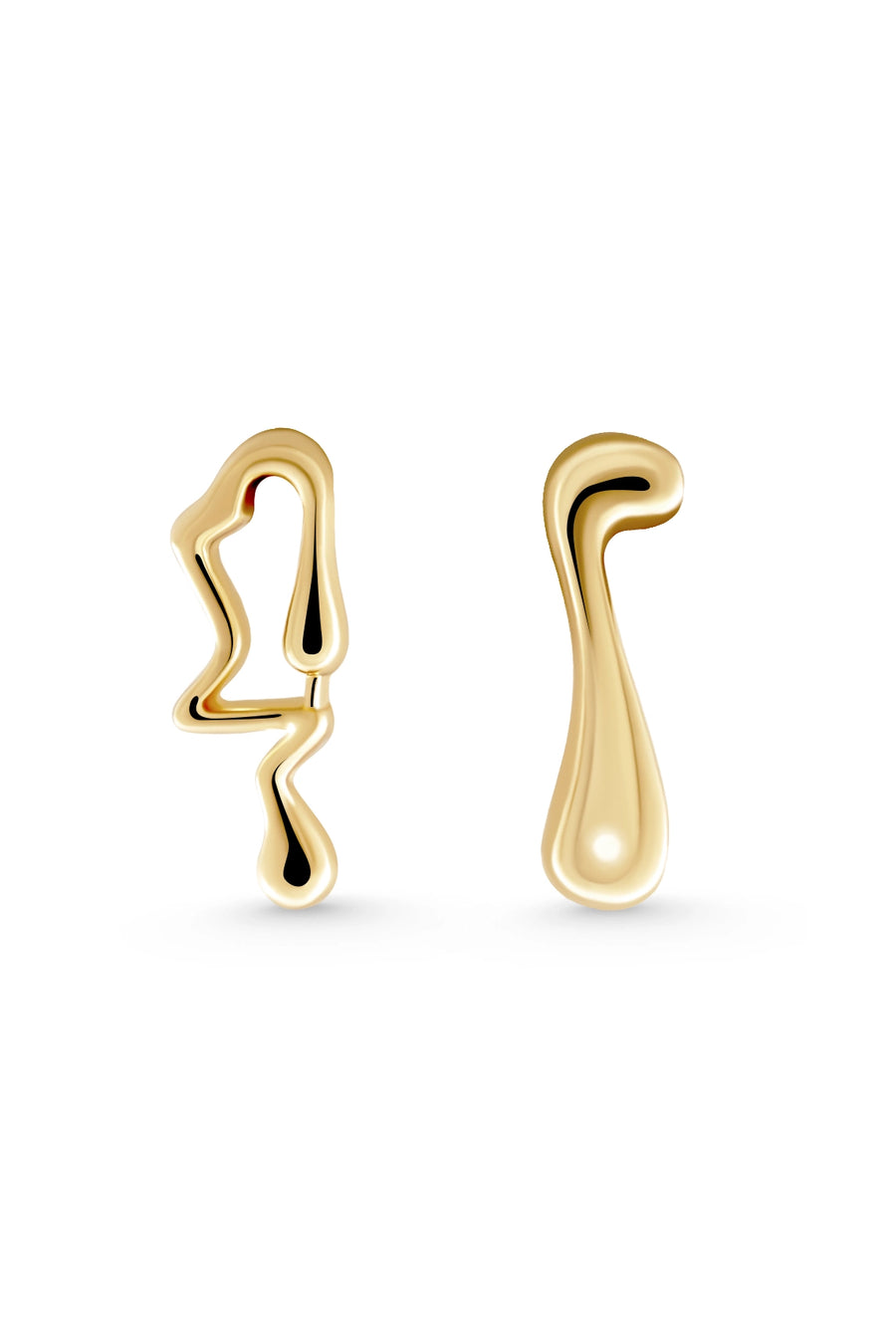 ATHENA Earrings. Asymmetrical fluid or melting design earrings, 18K gold vermeil, handmade, hypoallergenic, water-resistant