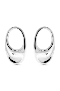 Thumbnail for BEAMISH Hoops. Oval-shaped disc earrings in high gloss finish, silver, handmade, hypoallergenic, water-resistant