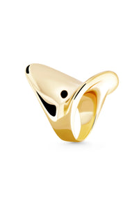 Thumbnail for NEFERTITI Ring. Ring topped broad curved plate in high gloss finish, size US7, 18K gold vermeil, handmade, hypoallergenic, water-resistant