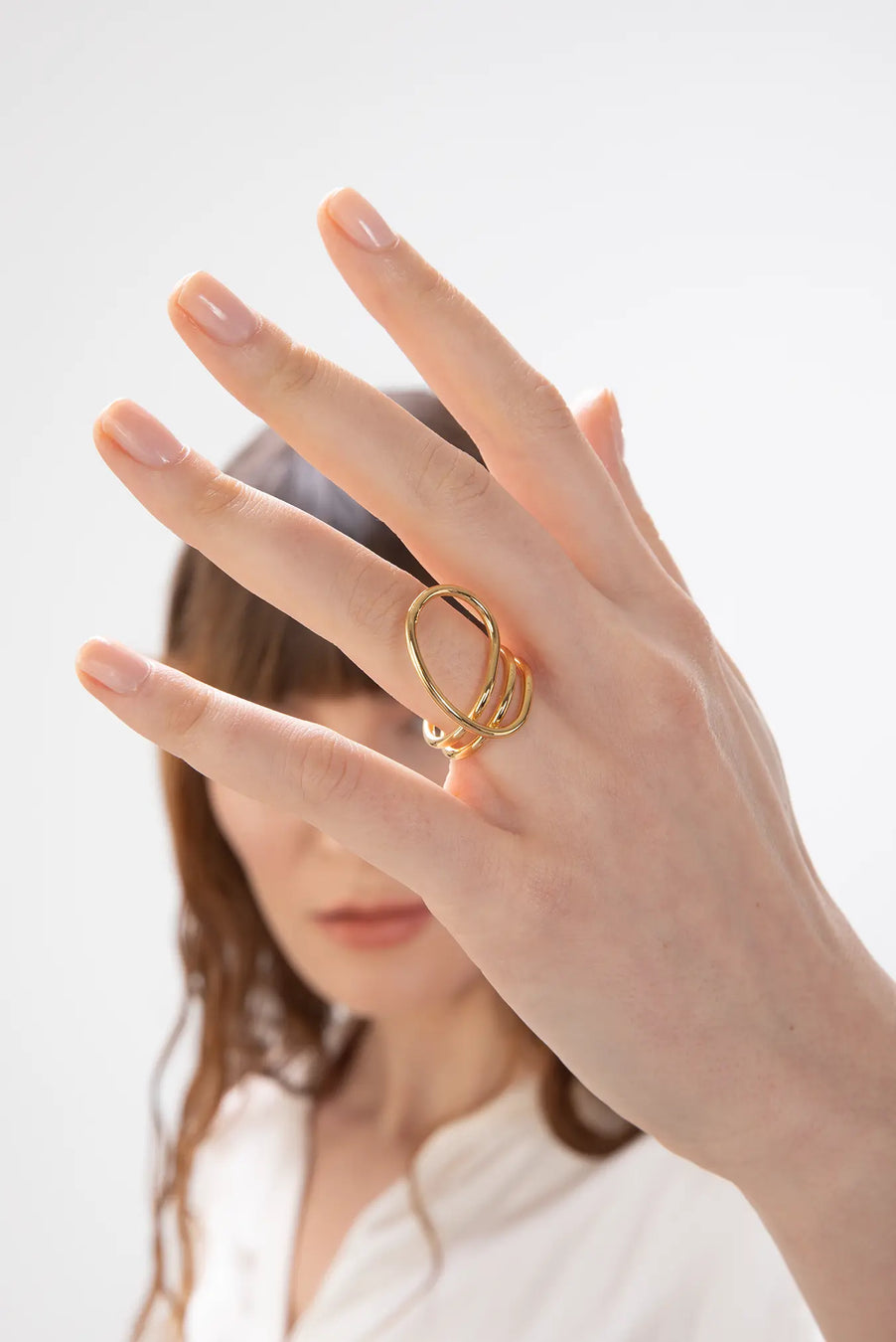 SAGE Ring. Ring made of coils of line with extended loop, size US7, 18K gold vermeil, handmade, hypoallergenic, water-resistant