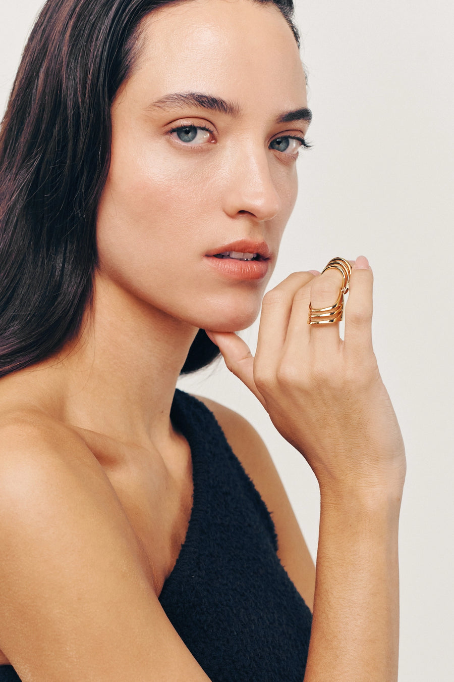 MYSTIC Ring. Layers of line that wraps the finger with a folding mechanism, size US7, 18K gold vermeil, handmade, hypoallergenic, water-resistant