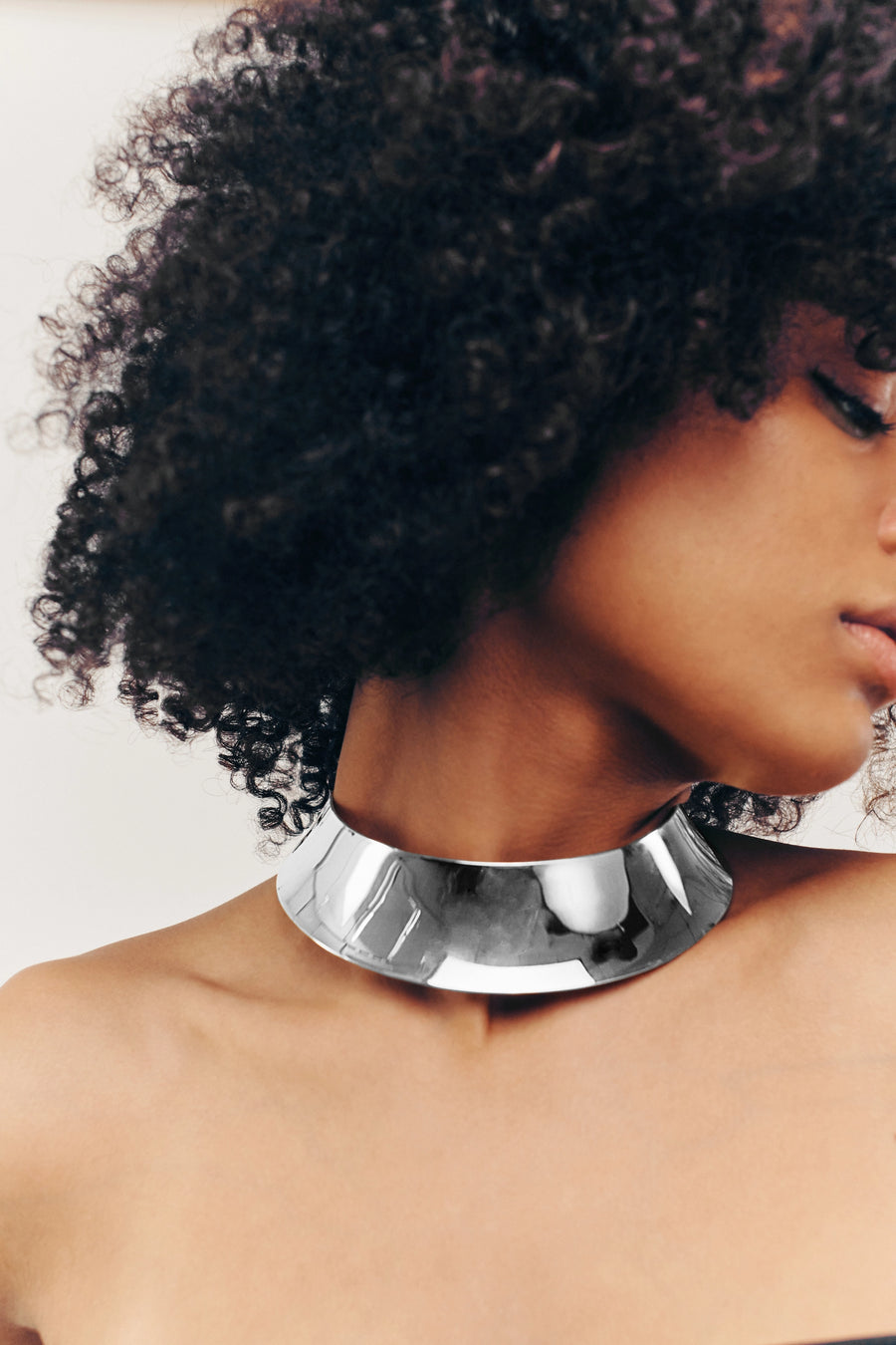 DIVA Choker. Wide plate collar choker in high gloss finish, silver, handmade, hypoallergenic, water-resistant